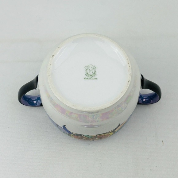 Vintage Noritake Floral Sugar Bowl Blue Lusterware Handpainted Morimura M Japan - Picture 5 of 9